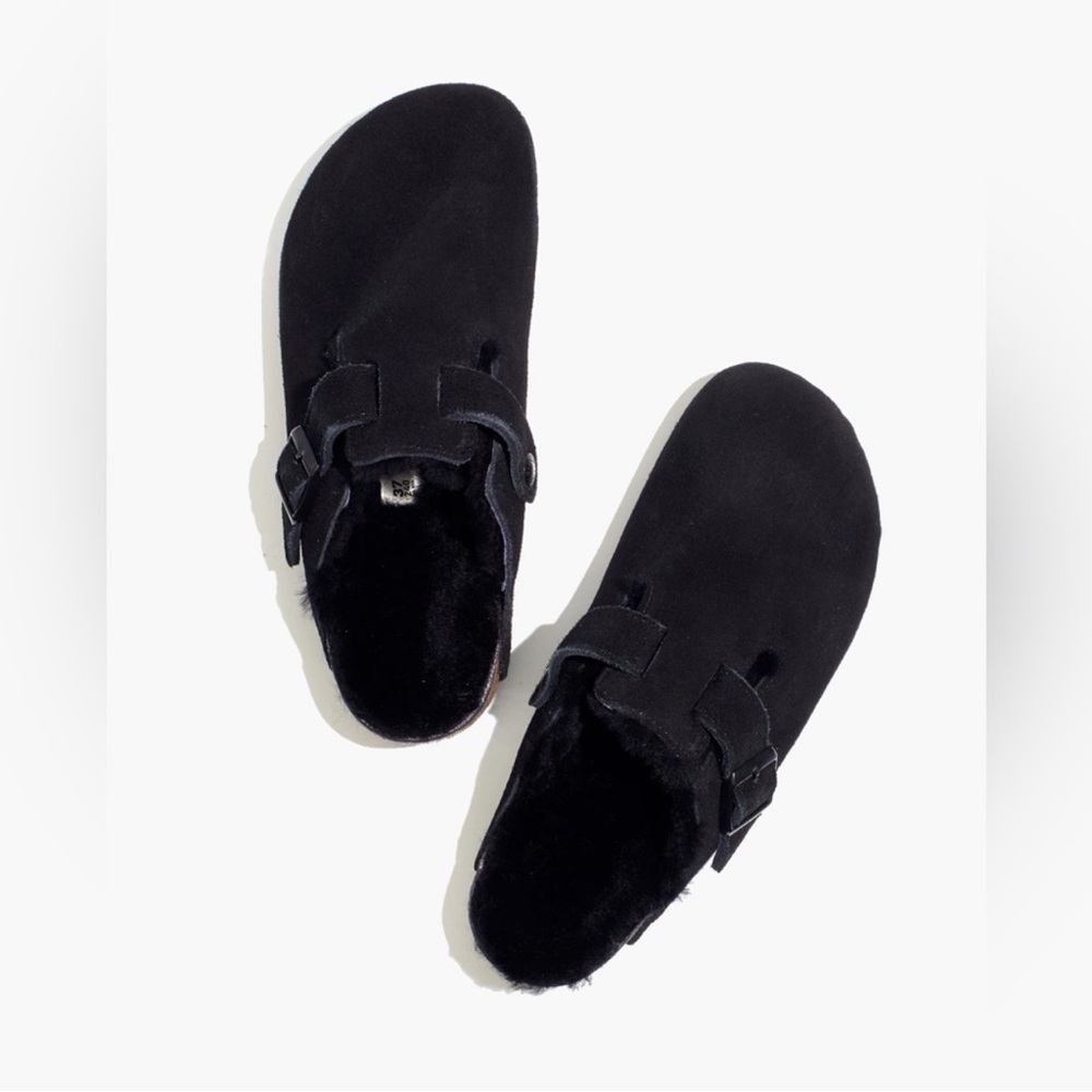 Black Suede Shearling-Lined Clogs - image 5